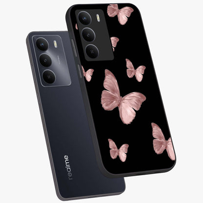 Butterfly Pattern Glass Case displayed in angled mockup highlighting delicate butterfly design and aesthetic pattern style.