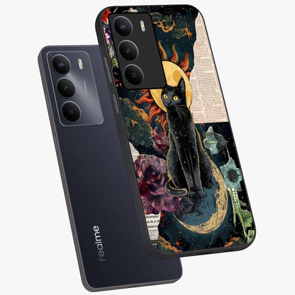 Celestial Black Cat Glass Case displayed in angled mockup highlighting cosmic black cat design with celestial aesthetic.
