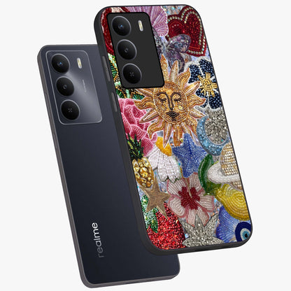 Celestial Floral and Playful Glass Case displayed in angled mockup highlighting playful floral design with dreamy celestial elements.