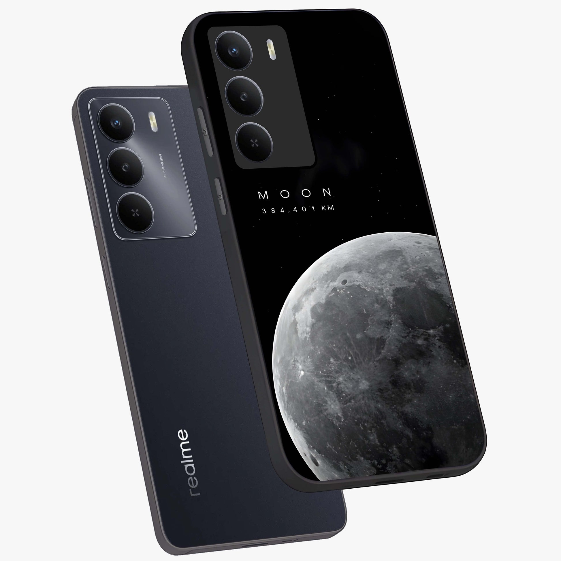 Cosmic Moon Glow Glass Case displayed in angled mockup highlighting celestial moon design with cosmic aesthetic theme.