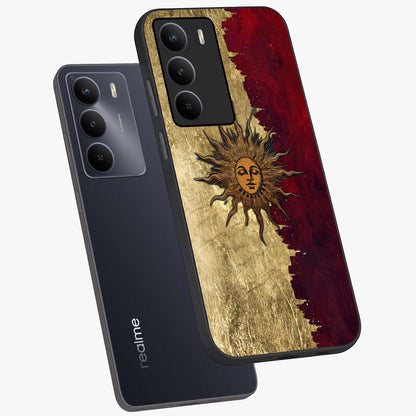 Crimson Sun Majesty Glass Case displayed in angled mockup highlighting majestic crimson sun design with bold aesthetic style.