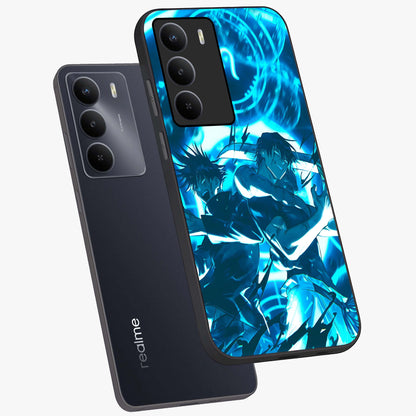 Cursed Energy Clash Glass Case displayed in angled mockup highlighting powerful battle inspired graphic with anime style aesthetic.