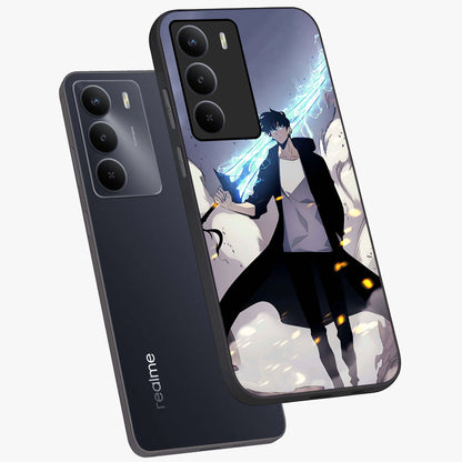 Dark Lightning Anime Warrior Glass Case displayed in angled mockup highlighting powerful lightning themed anime illustration.