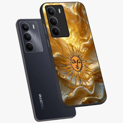Eternal Golden Glow Glass Case displayed in angled mockup highlighting glowing golden aesthetic design with elegant style.