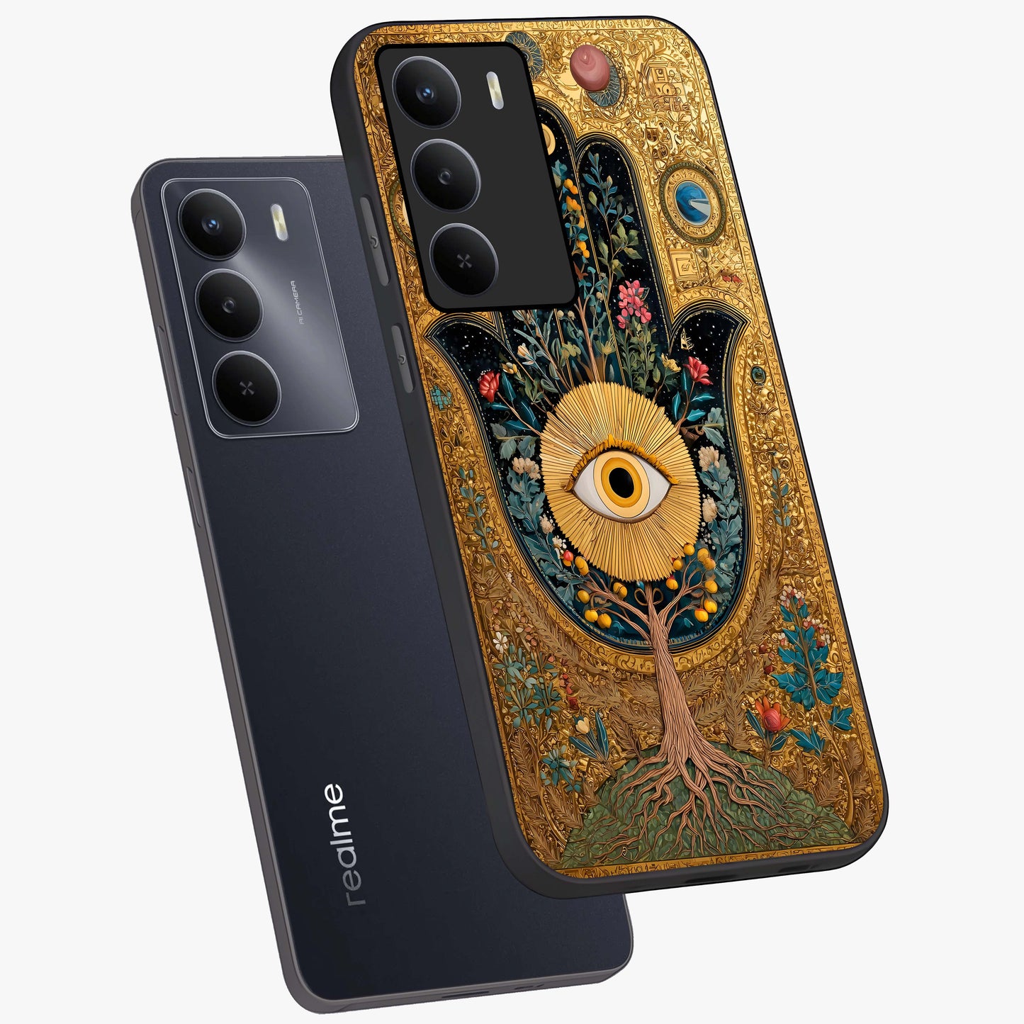 Ethereal Evil Eye Glass Case displayed in angled mockup highlighting protective evil eye symbol with spiritual aesthetic design.