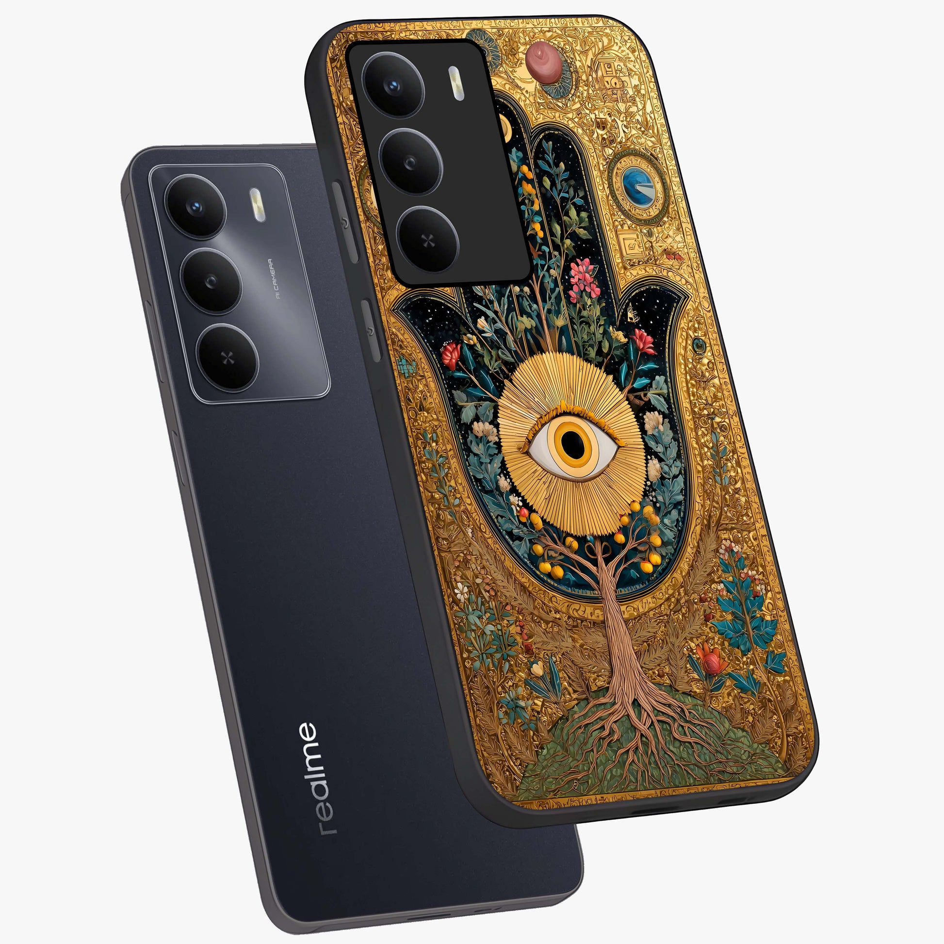 Ethereal Evil Eye Glass Case displayed in angled mockup highlighting protective evil eye symbol with spiritual aesthetic design.