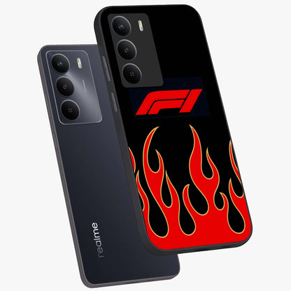 Fire F11 Glass Case displayed in angled mockup highlighting bold fire inspired graphic with energetic aesthetic style.