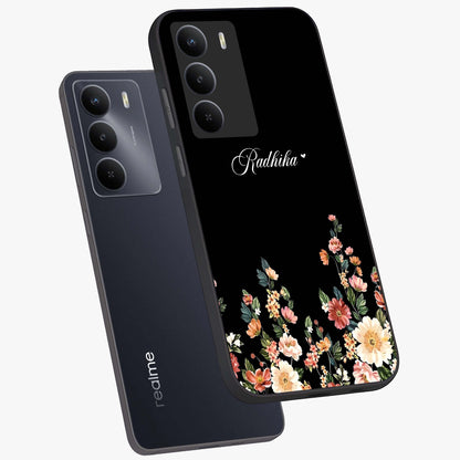 Floral Design With a Custom Personalized Name Glass Case displayed in angled mockup highlighting elegant floral pattern with custom name feature.