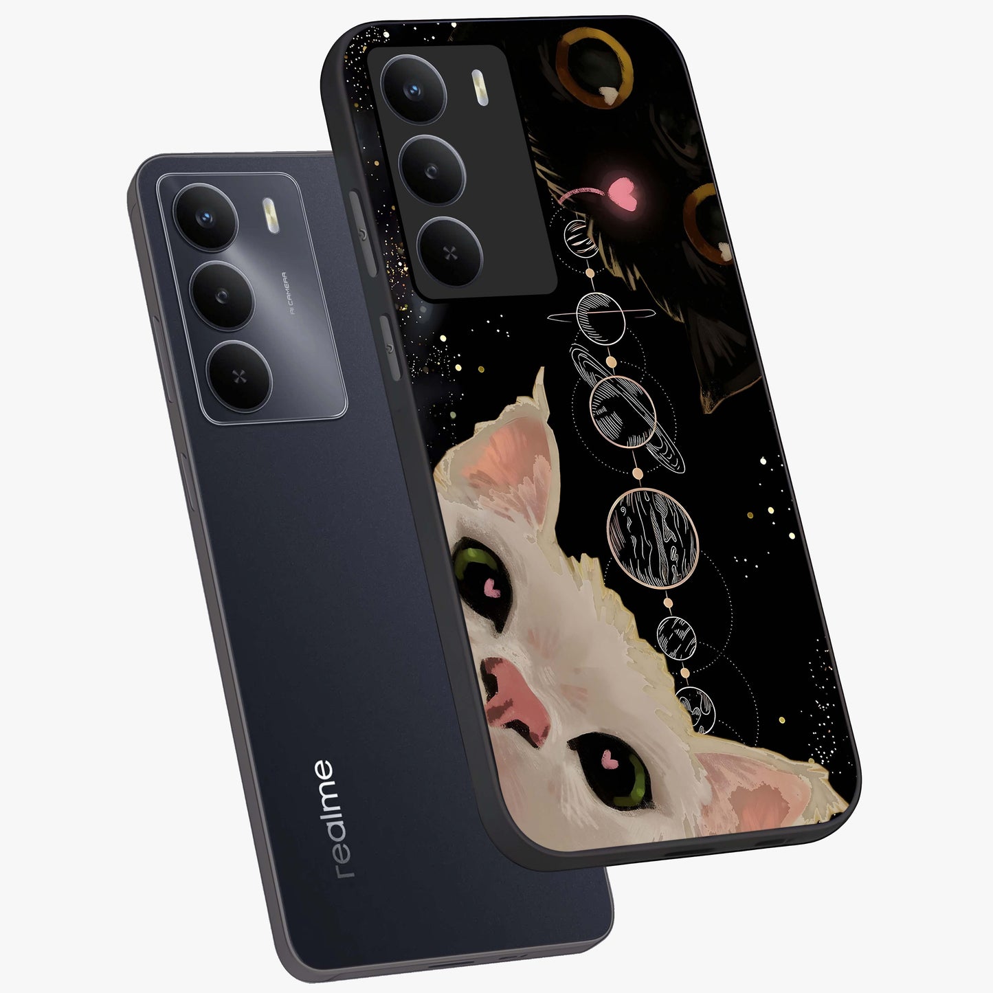 Galactic Cat Glass Case displayed in angled mockup highlighting celestial feline illustration with galaxy aesthetic style.