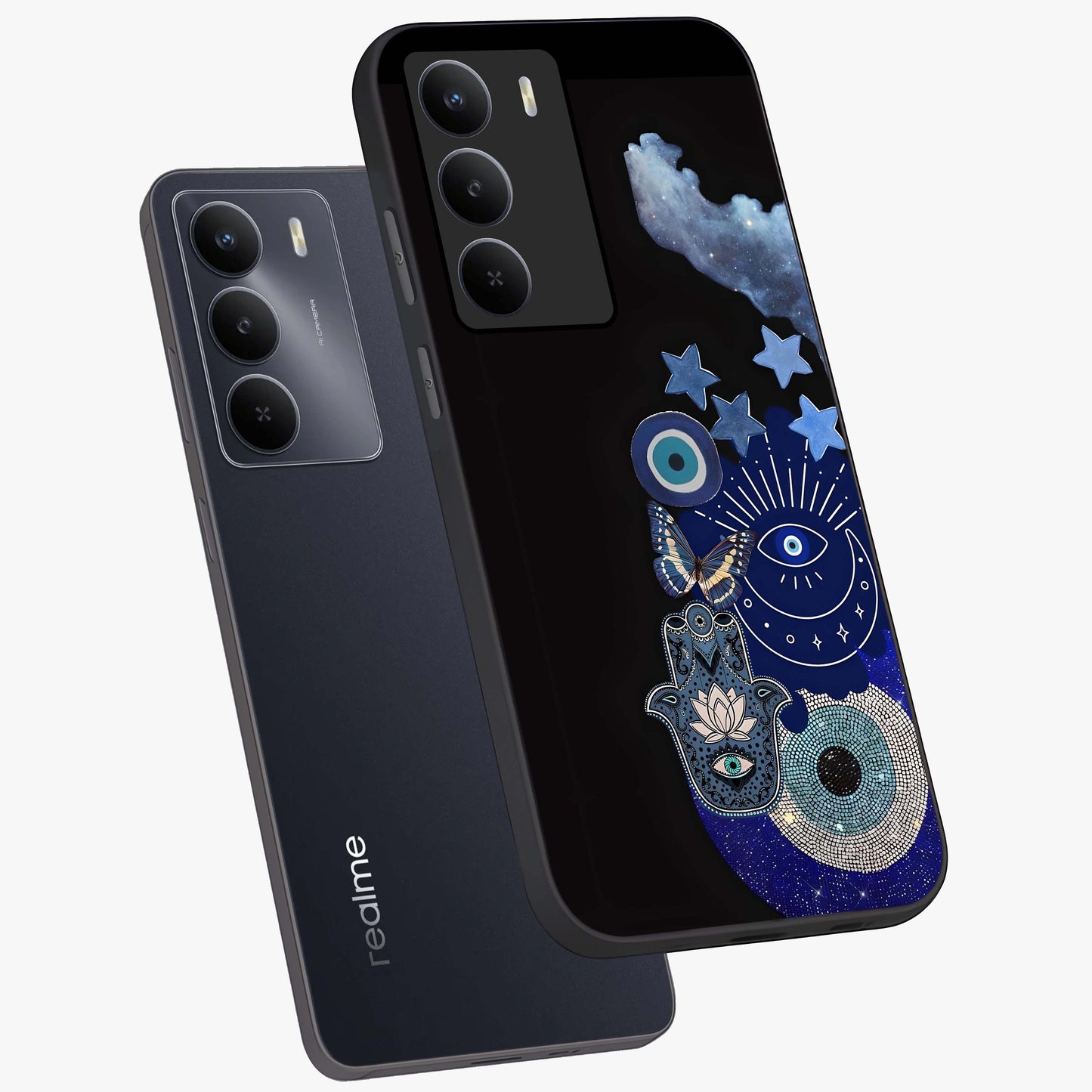 Galactic Charm Cluster Glass Case displayed in angled mockup highlighting luminous galaxy inspired design with dreamy aesthetic.