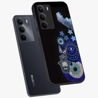 Galactic Charm Cluster Glass Case displayed in angled mockup highlighting luminous galaxy inspired design with dreamy aesthetic.