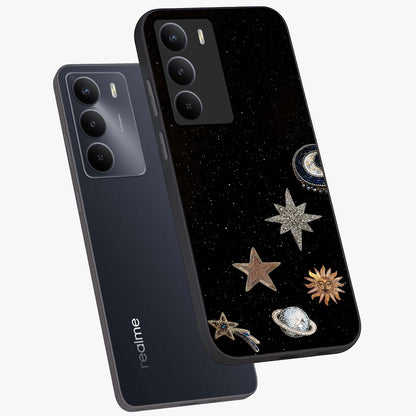 Galactic Charm Glow Glass Case displayed in angled mockup highlighting luminous galaxy inspired design with dreamy aesthetic.