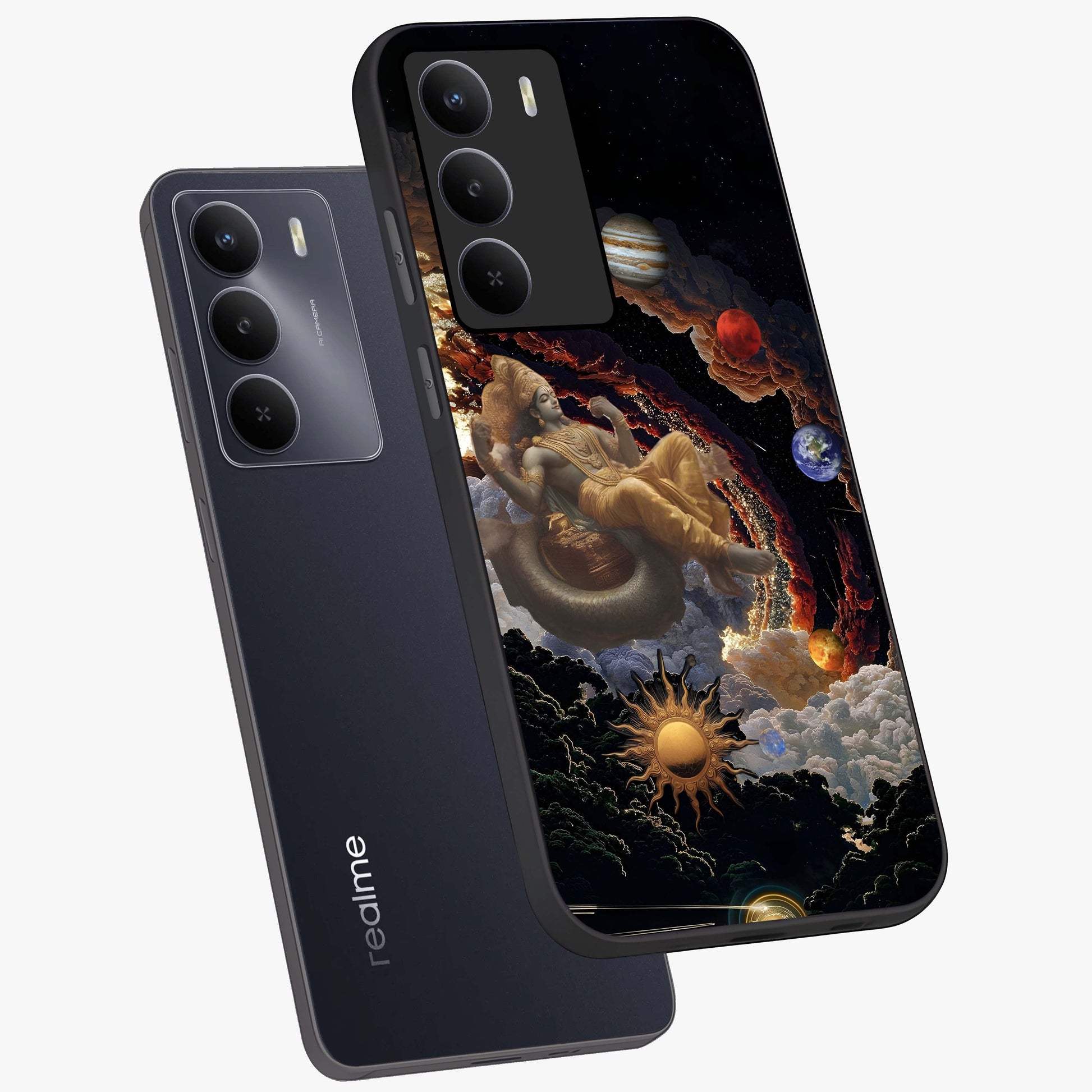 Galactic Divine God Glass Case displayed in angled mockup highlighting powerful celestial deity illustration with galactic aesthetic.