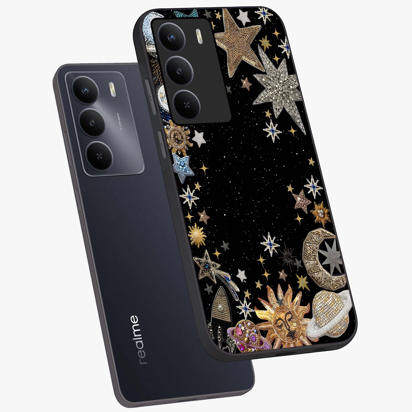 Galactic Jewel Stars Glass Case displayed in angled mockup highlighting shining celestial star design with cosmic aesthetic style.