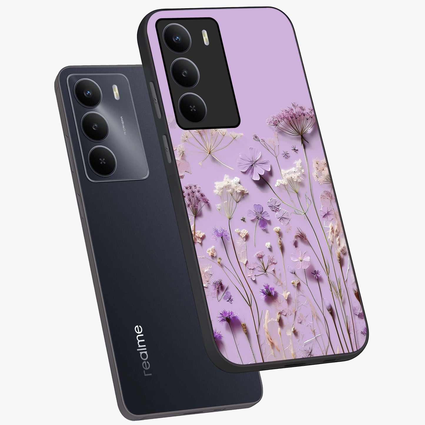 Lavender Blossom Dream Glass Case displayed in angled mockup highlighting dreamy lavender flower design with calming aesthetic style.