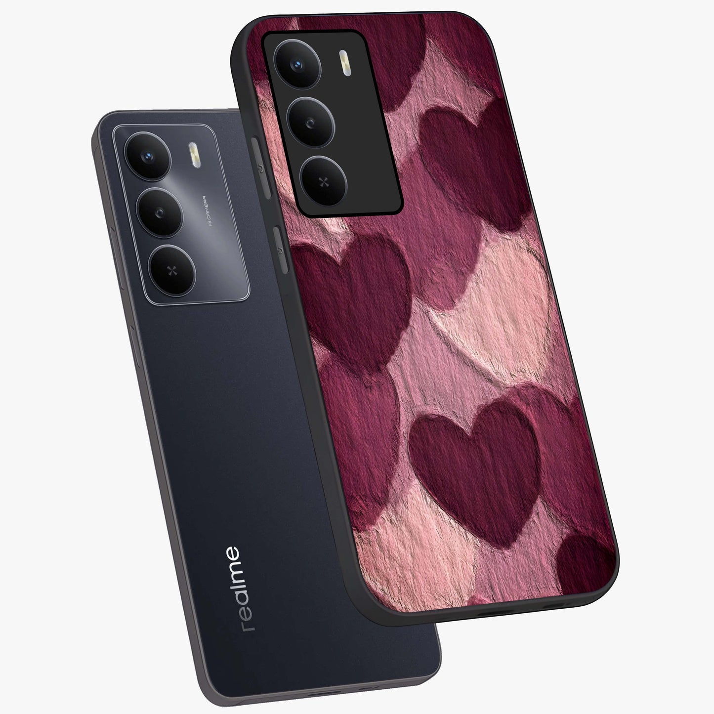 Layered Paper Hearts Glass Case displayed in angled mockup highlighting creative paper craft heart design with romantic aesthetic.