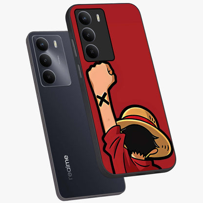 Luffy X Spirit Glass Case displayed in angled mockup highlighting powerful anime design with energetic action aesthetic.