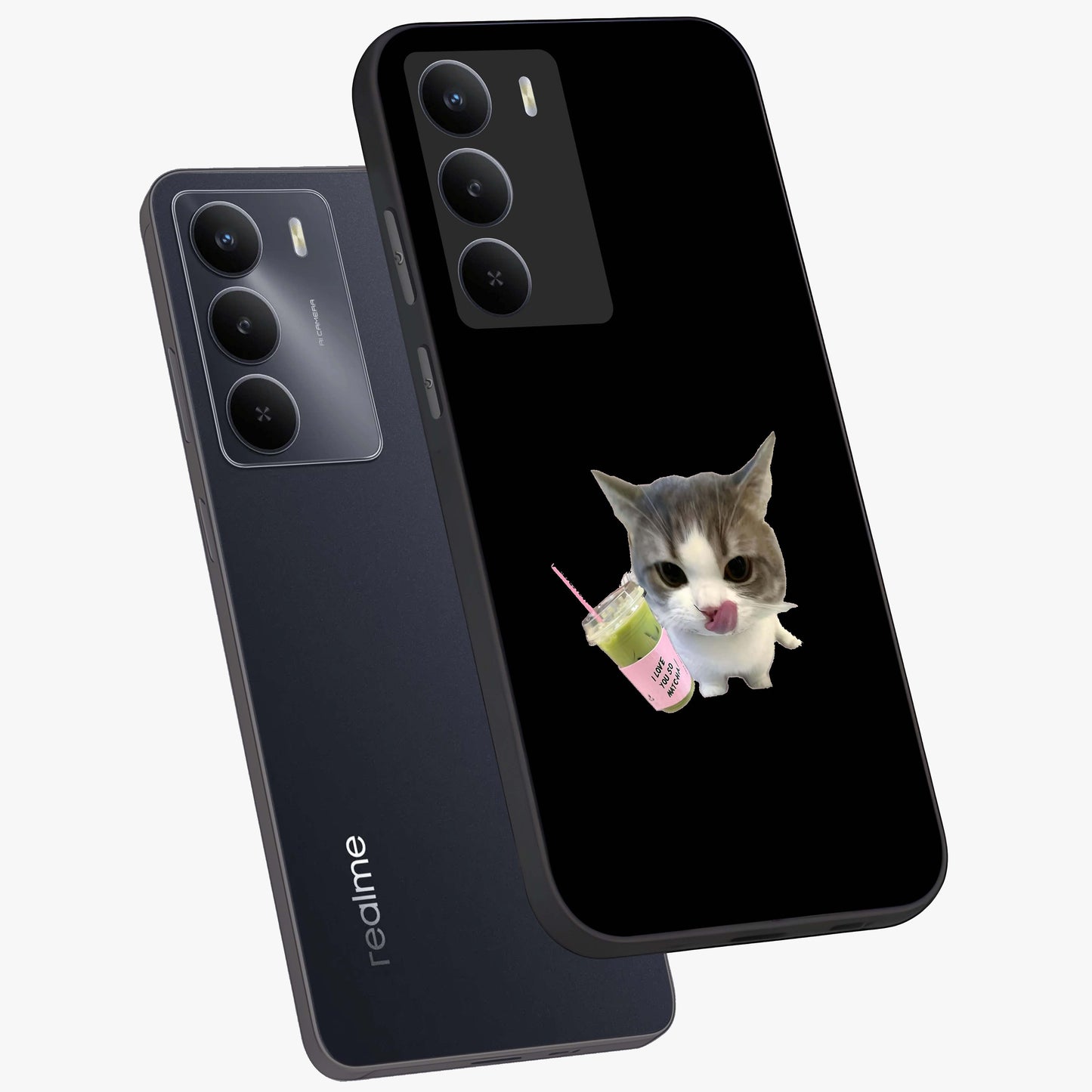 Matcha Cat Style Glass Case displayed in angled mockup highlighting playful feline design with pastel matcha aesthetic.