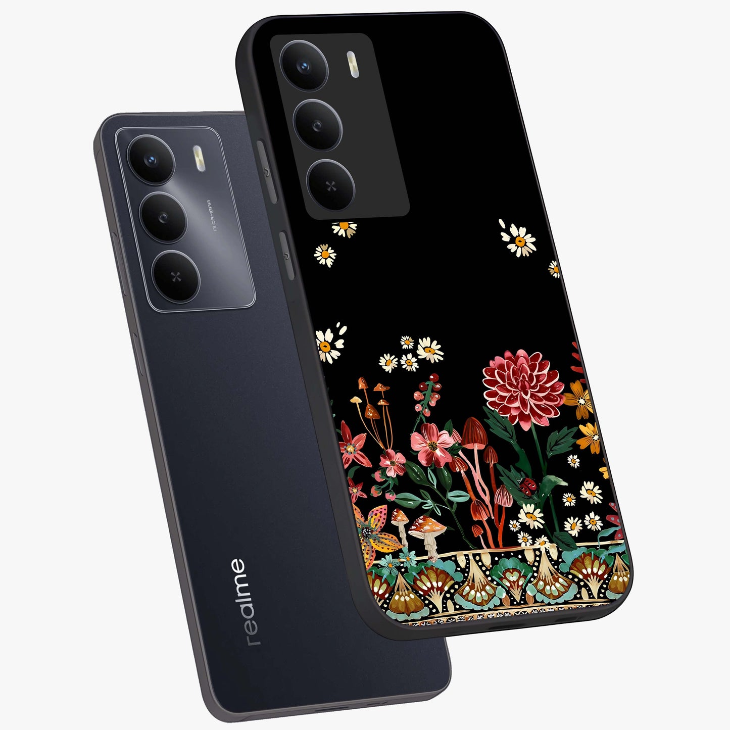 Midnight Bloom Pattern Glass Case displayed in angled mockup highlighting elegant flower design with midnight aesthetic style.