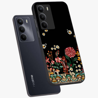 Midnight Bloom Pattern Glass Case displayed in angled mockup highlighting elegant flower design with midnight aesthetic style.