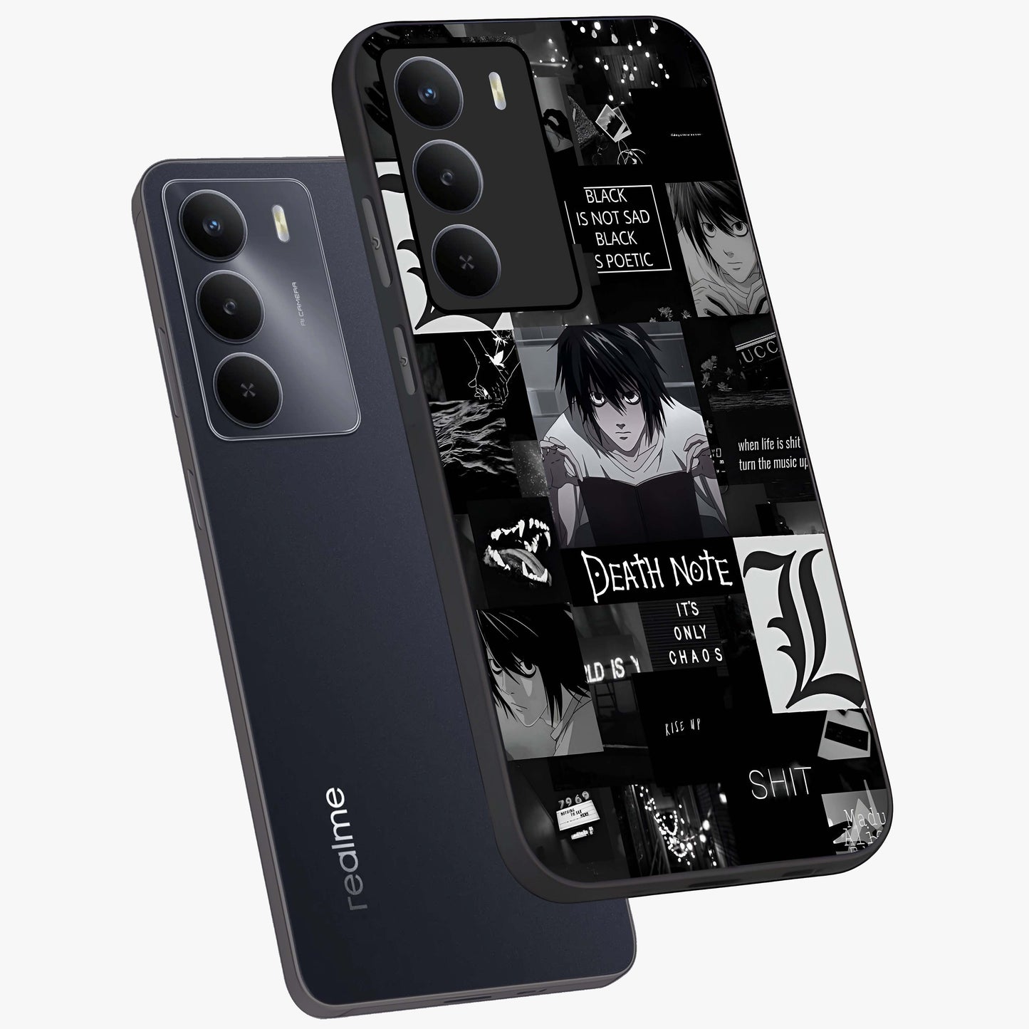 Midnight Chaos Mind Glass Case displayed in angled mockup highlighting chaotic artistic design with dramatic midnight aesthetic.