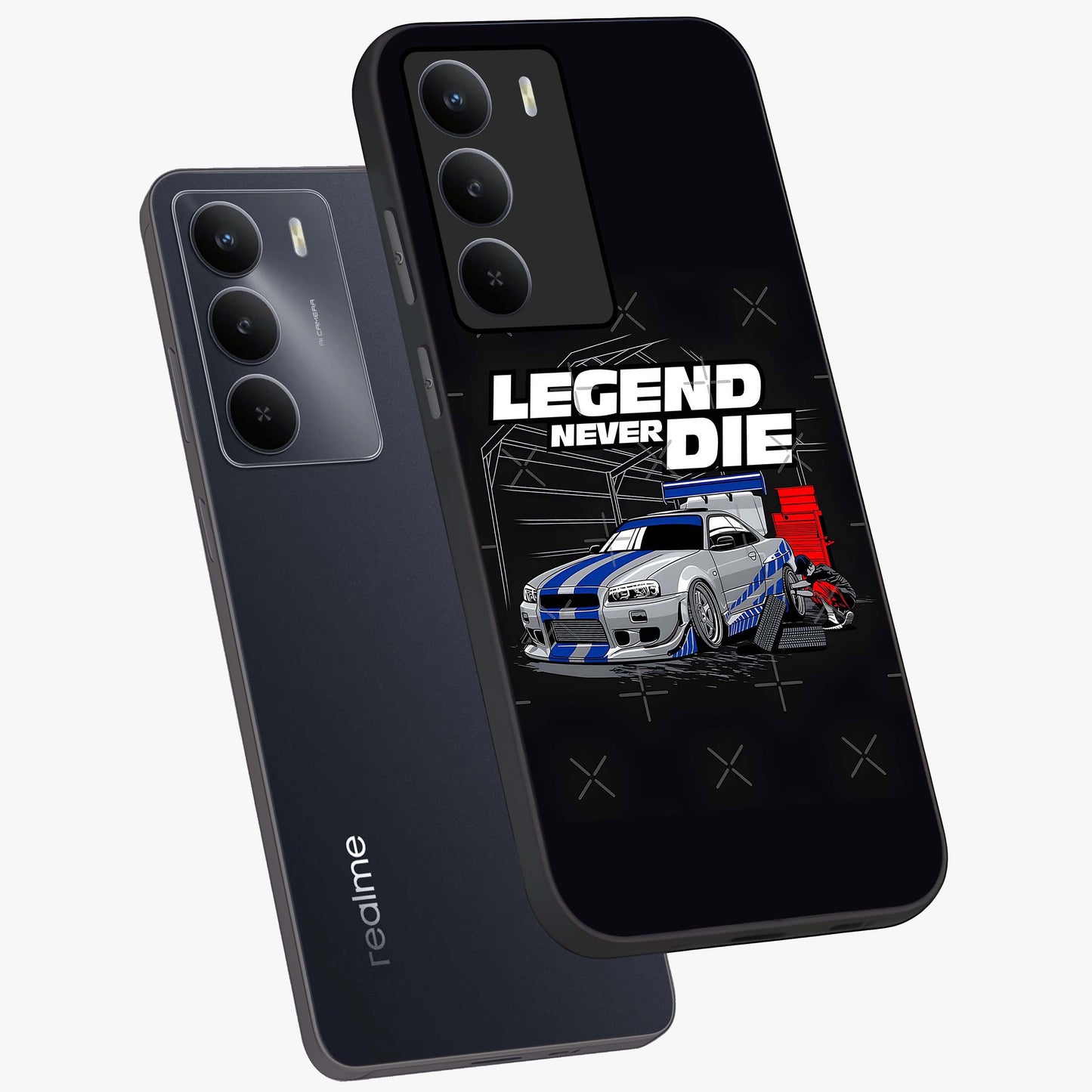 Midnight Racing Legacy Glass Case displayed in angled mockup highlighting dynamic automotive design with bold midnight aesthetic.
