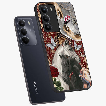 Moonlit Royal Stallion Glass Case displayed in angled mockup highlighting powerful stallion illustration with royal night aesthetic.