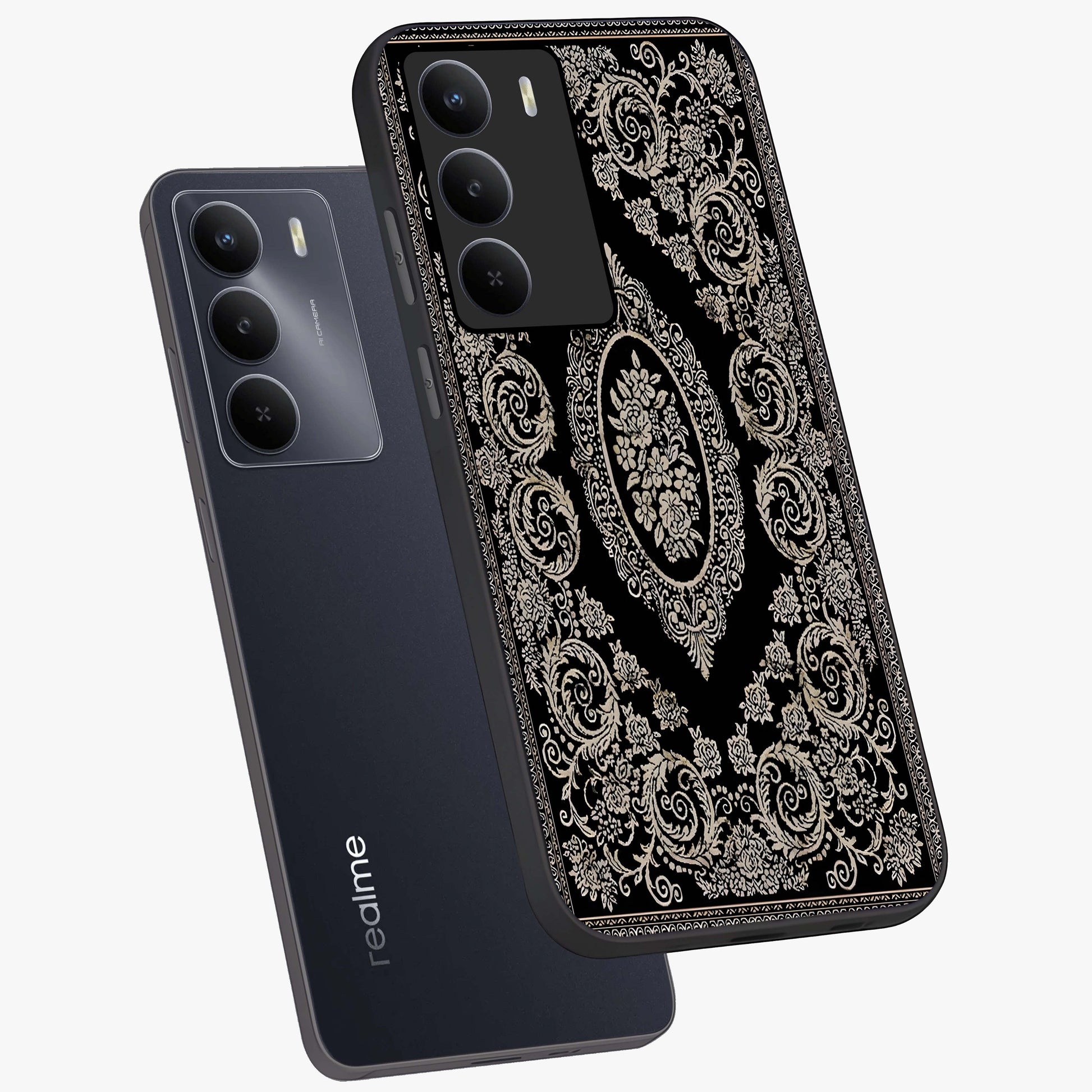 Noir Bloom Elegance Glass Case displayed in angled mockup highlighting refined flower design with stylish noir aesthetic.