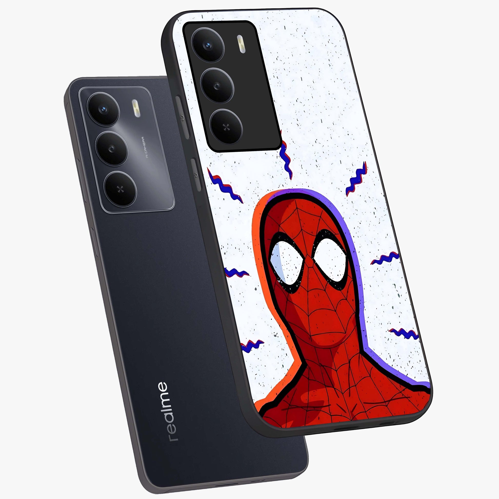 Omg Spiderman Glass Case displayed in angled mockup highlighting dynamic hero illustration with action comic aesthetic.