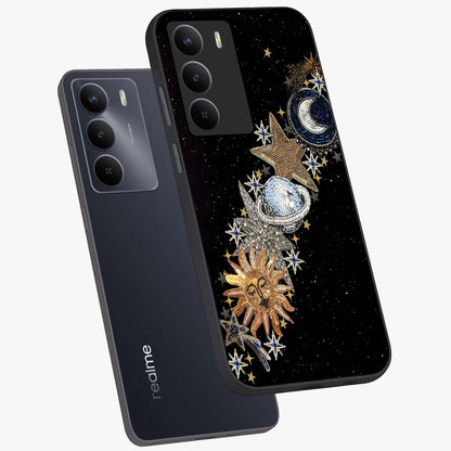 Pearls Universe Object Glass Case displayed in angled mockup highlighting celestial pearl design with dreamy aesthetic.