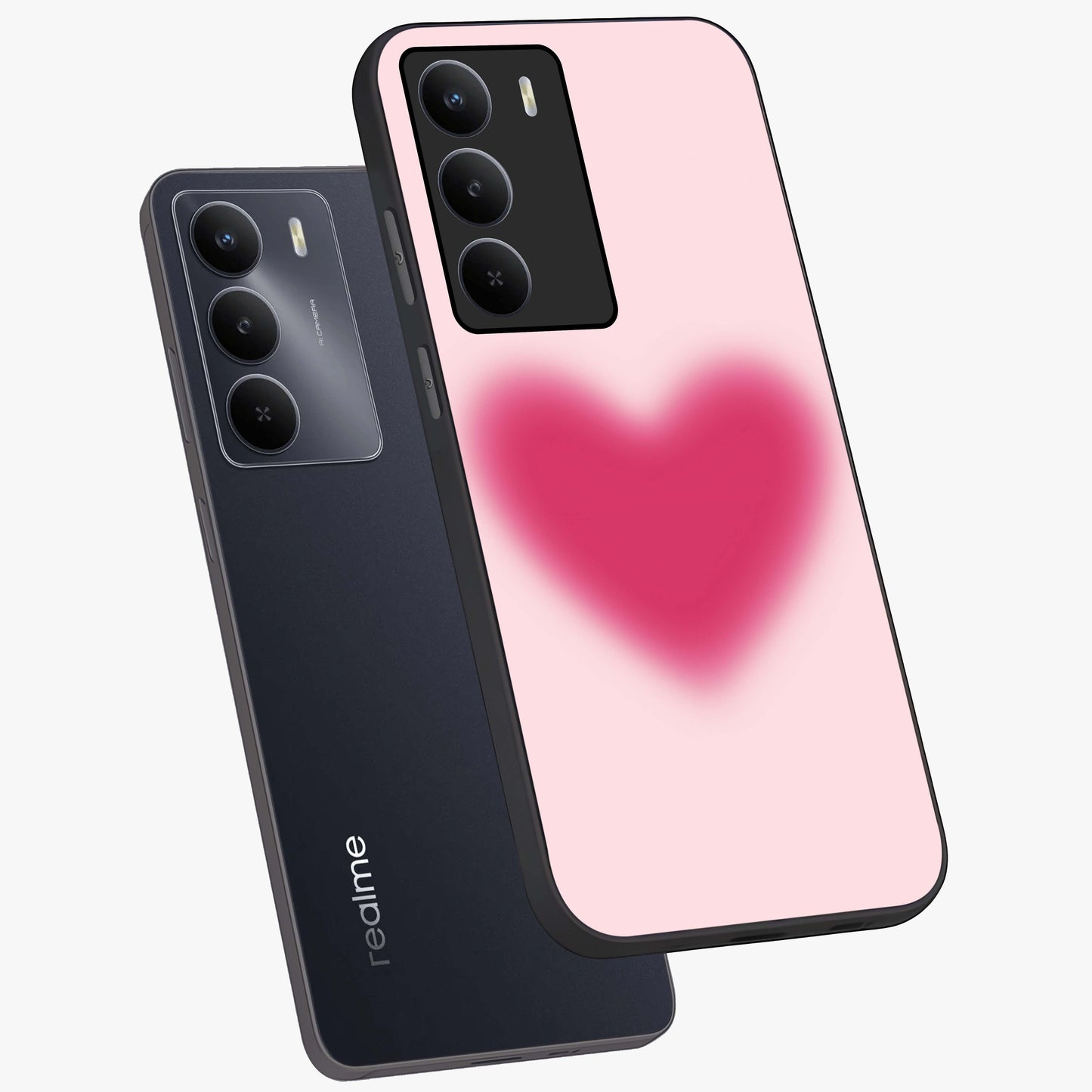 Pink Aura Heart Glass Case displayed in angled mockup highlighting vibrant pink heart design with dreamy aura aesthetic.