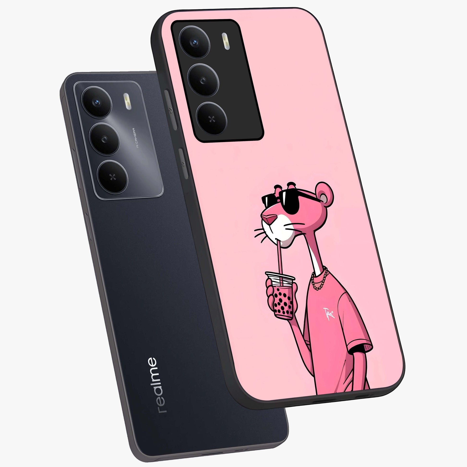 Pink Panther Glass Case displayed in angled mockup highlighting playful cartoon character design with vibrant pink aesthetic.