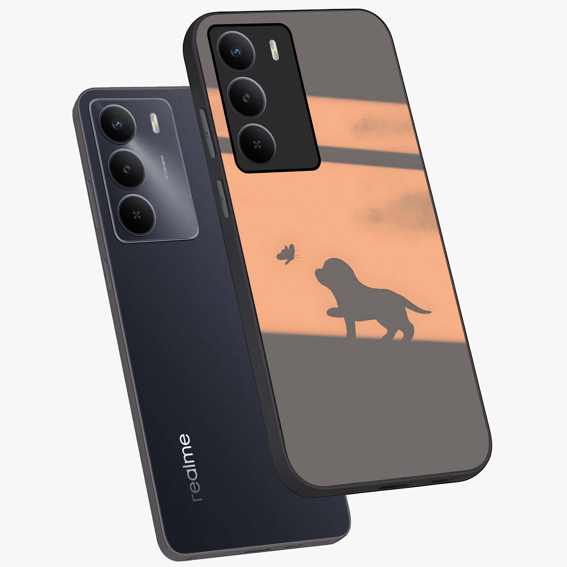 Puppy Shadow Art Glass Case displayed in angled mockup highlighting playful dog illustration with artistic shadow aesthetic.