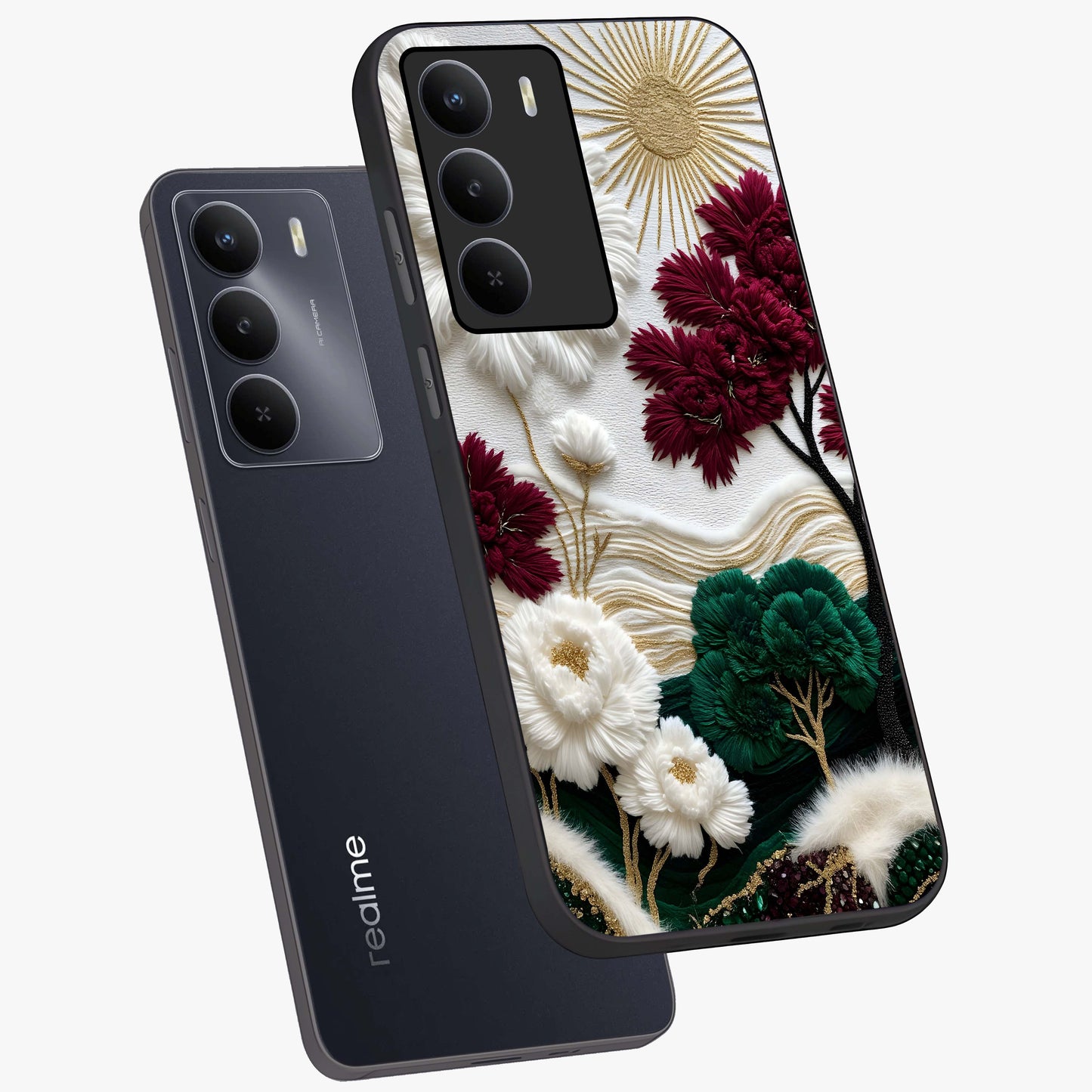 Radiant Bloom Elegance Glass Case displayed in angled mockup highlighting graceful floral design with radiant aesthetic style.