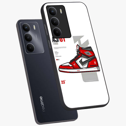 Retro Sneaker Blueprint Glass Case displayed in angled mockup highlighting detailed shoe design with sporty retro aesthetic.