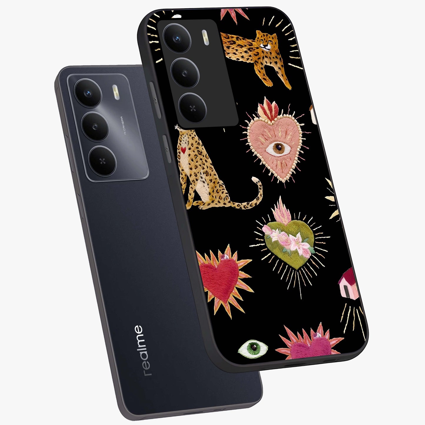 Sacred Jungle Heart Glass Case displayed in angled mockup highlighting lush tropical design with natural aesthetic style.
