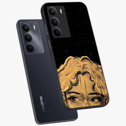Shri Krishna Art Glass Case displayed in angled mockup highlighting spiritual Krishna illustration with divine aesthetic.