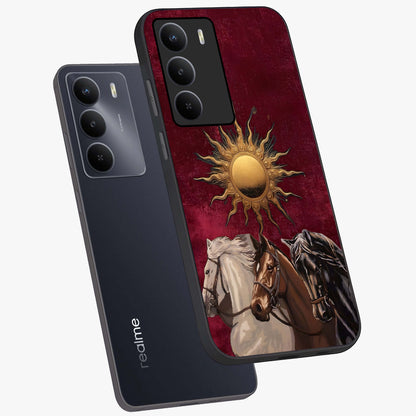 Solar Riders Glass Case displayed in angled mockup highlighting powerful rider illustration with radiant solar aesthetic.