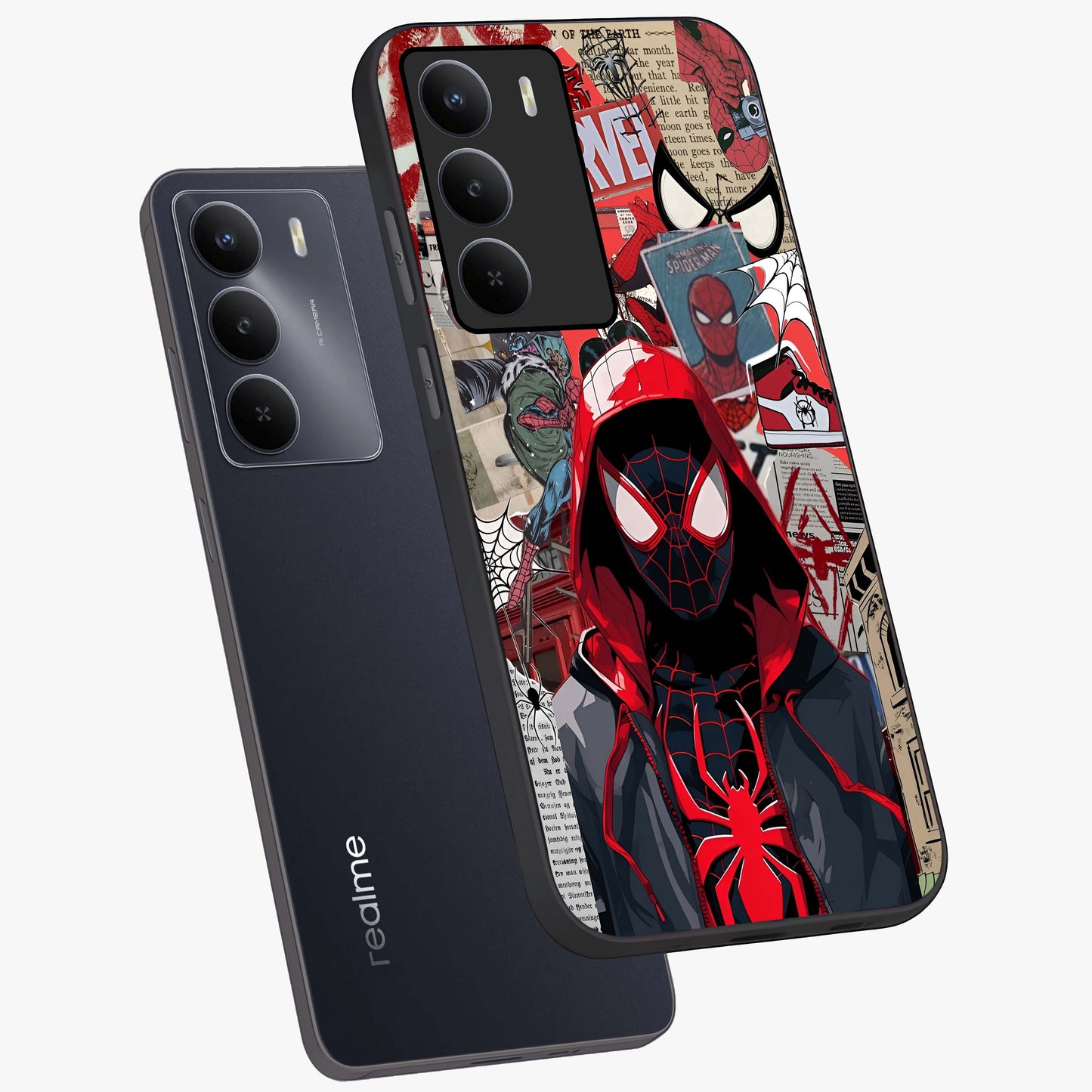 Spider Collage Street Glass Case displayed in angled mockup highlighting dynamic street style collage design with comic aesthetic.
