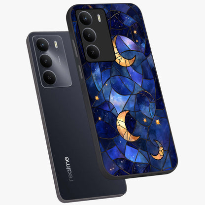 Starlit Sky Tapestry Glass Case displayed in angled mockup highlighting celestial night pattern with artistic aesthetic style.