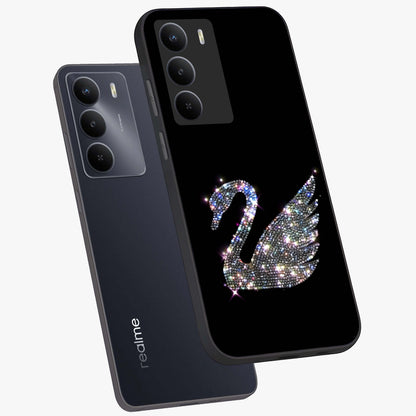 Starlit Swan Grace Glass Case displayed in angled mockup highlighting elegant swan illustration with dreamy celestial aesthetic.
