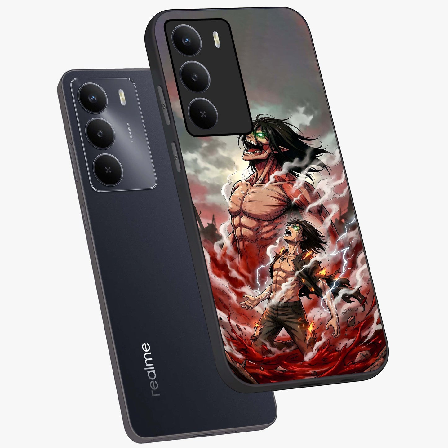 Titan Awakening Fury Glass Case displayed in angled mockup highlighting dramatic giant warrior design with bold anime aesthetic.