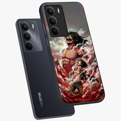Titan Awakening Fury Glass Case displayed in angled mockup highlighting dramatic giant warrior design with bold anime aesthetic.