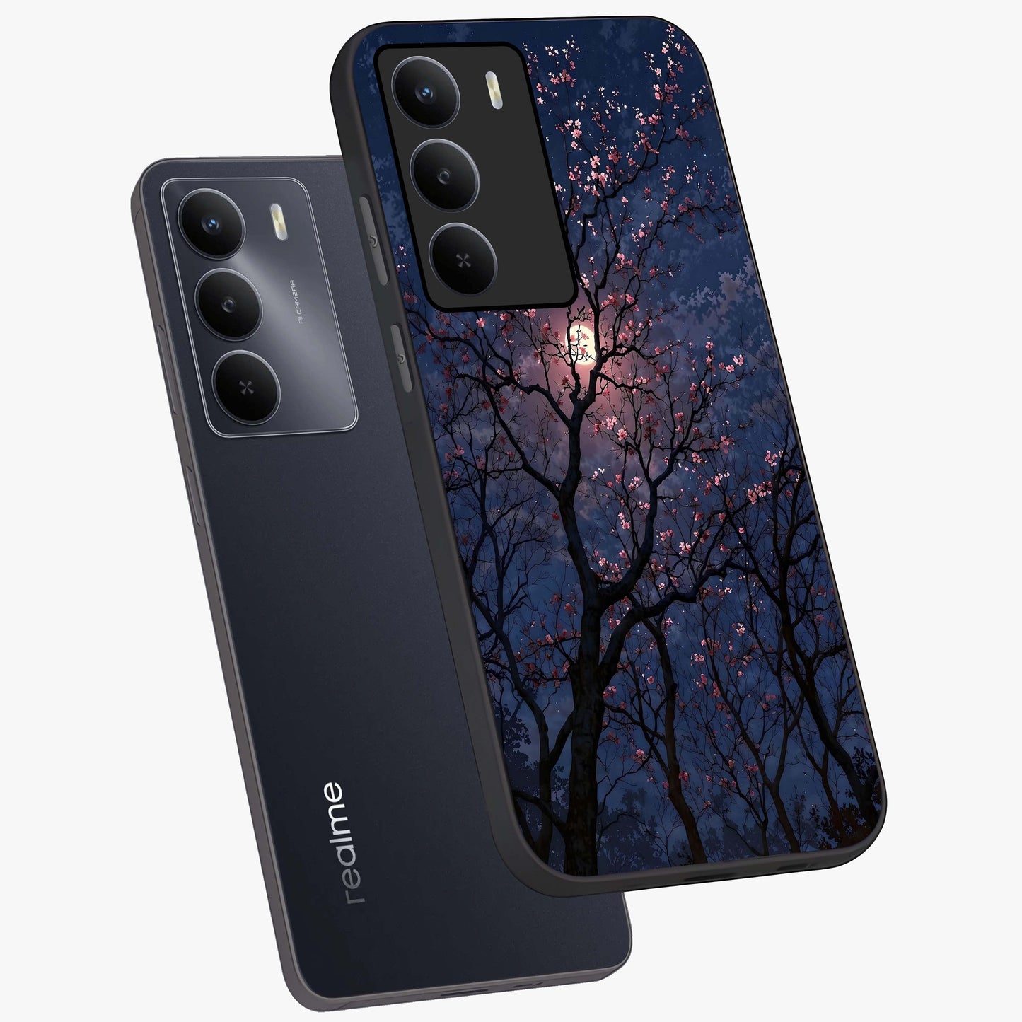 Twilight Sakura Serenade Glass Case displayed in angled mockup highlighting delicate sakura flower design with dreamy aesthetic.