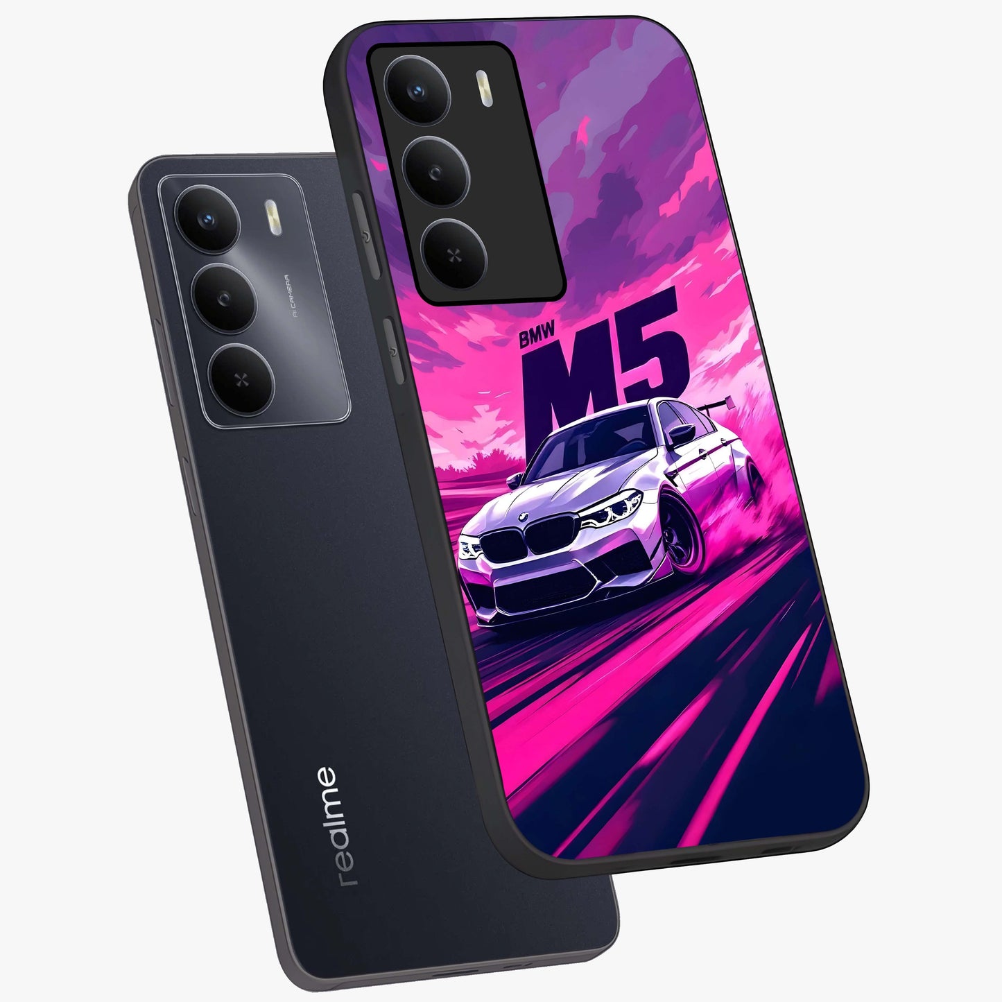 Velocity Drift Pulse Glass Case displayed in angled mockup highlighting dynamic drift design with sporty automotive aesthetic.