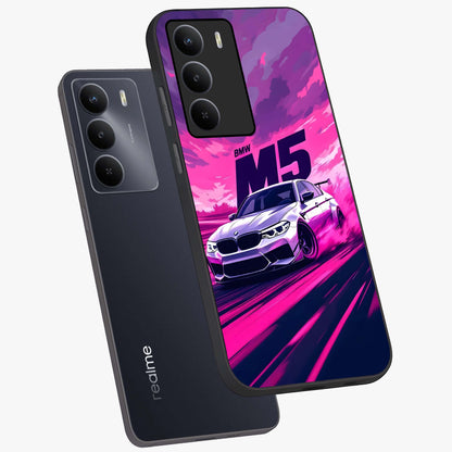 Velocity Drift Pulse Glass Case displayed in angled mockup highlighting dynamic drift design with sporty automotive aesthetic.
