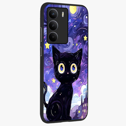 Abstract Cat Art Glass Case upright view showcasing creative feline illustration and aesthetic artistic style.