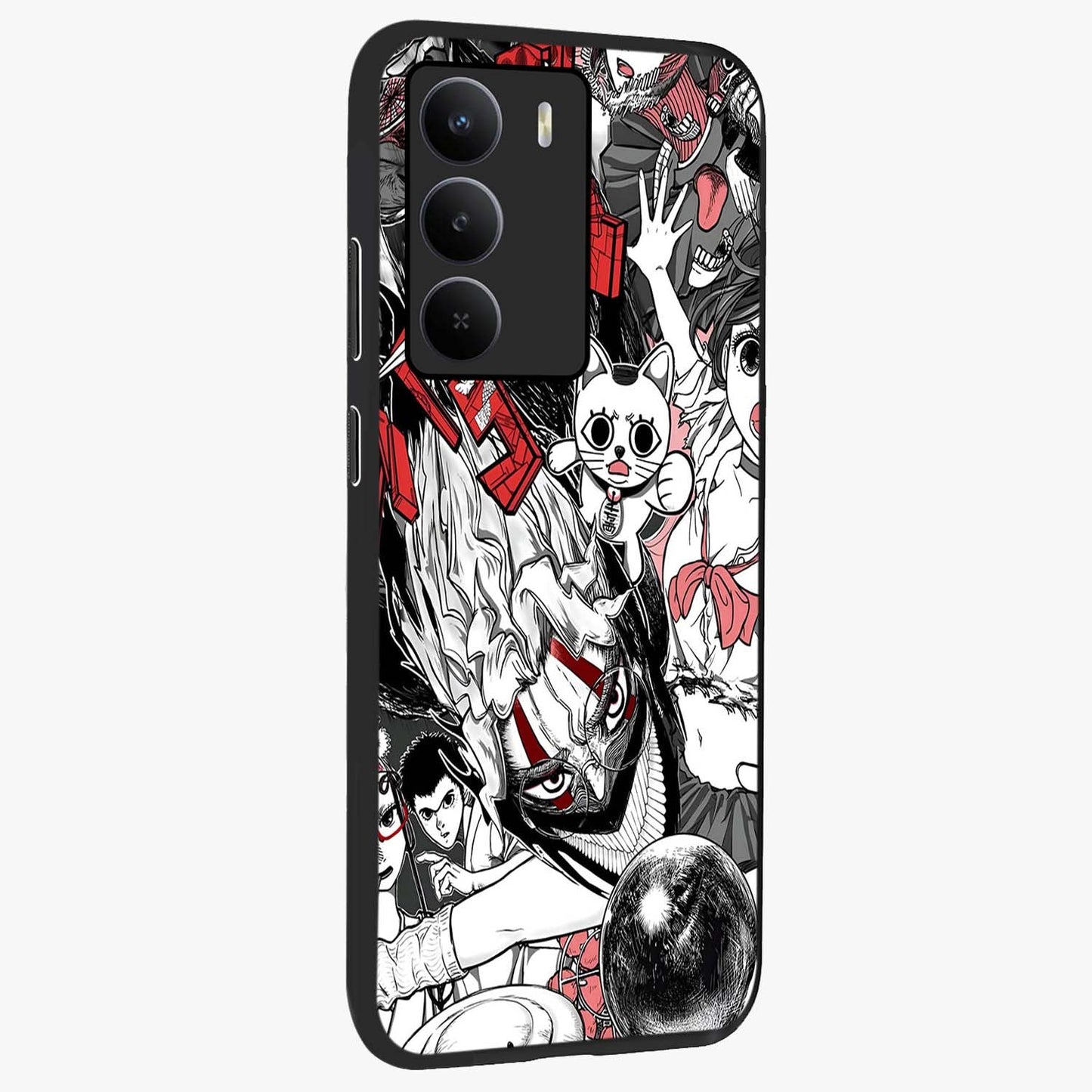 Crimson Chaos Panel Glass Case upright view showcasing intense crimson artwork with dramatic aesthetic style.