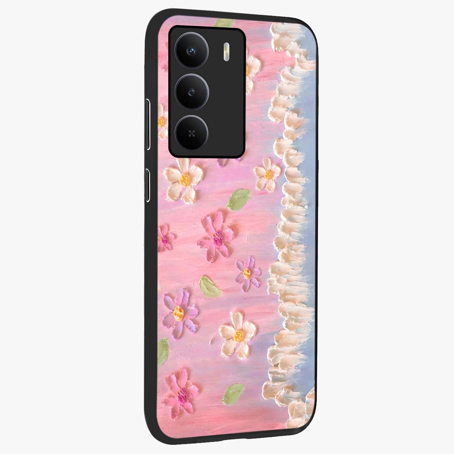 Dreamy Painted Garden Glass Case upright view showcasing vibrant floral garden artwork with artistic nature theme.