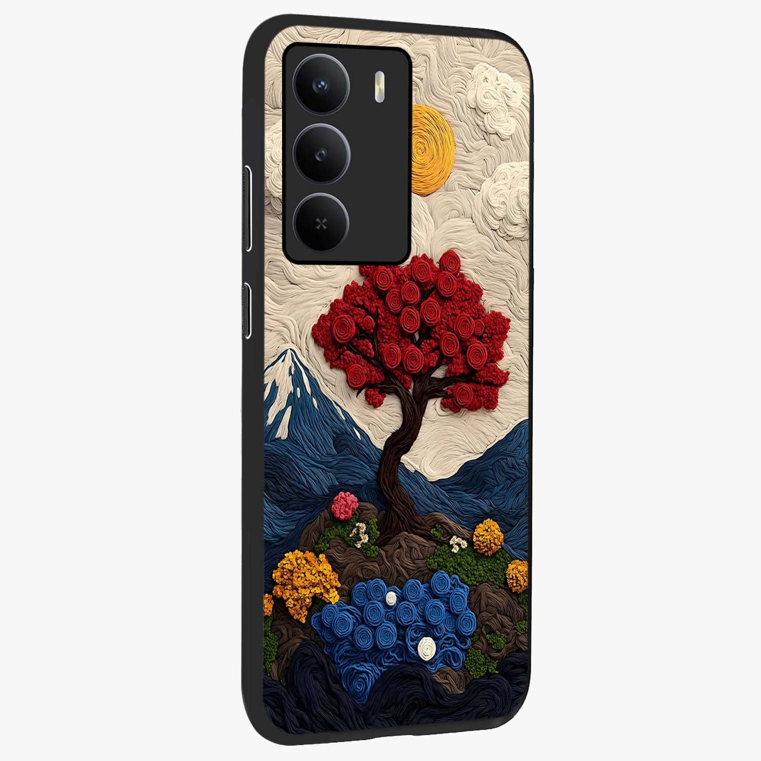 Eternal Nature Tapestry Glass Case upright view showcasing elegant nature tapestry design with decorative style.